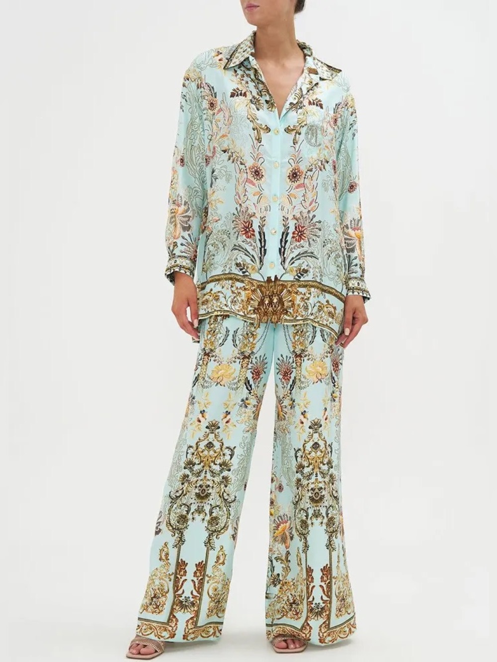 NWT Camilla Silk Single Pocket Shirt Adieu Yesterday Blue Baroque S